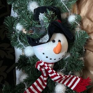 Festive Snowman  Straight Wreath with Black Hat and Red Scarf